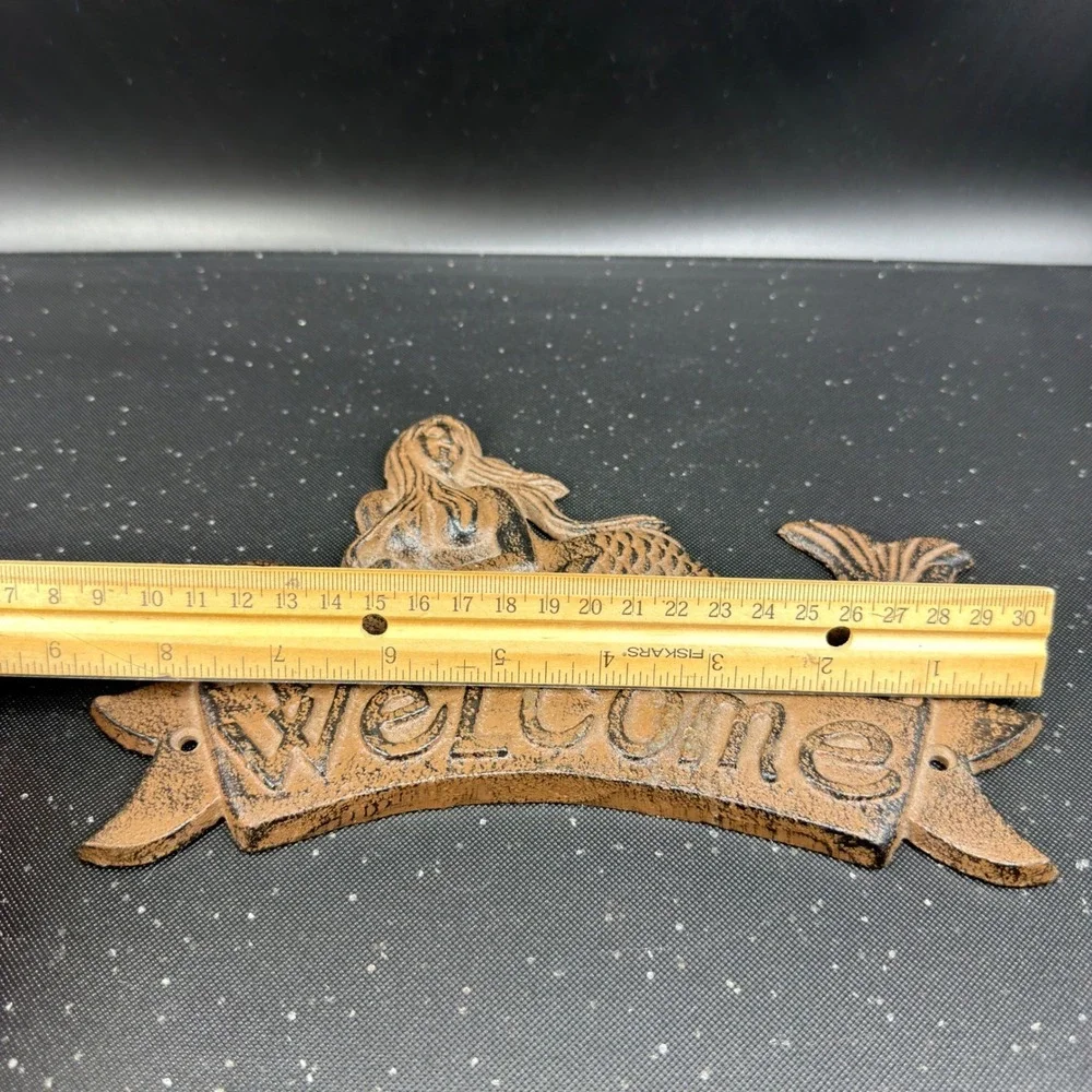 Cast Iron Mermaid‎ Welcome Sign Brown Nautical Dolphin Wall Plaque Coastal Decor